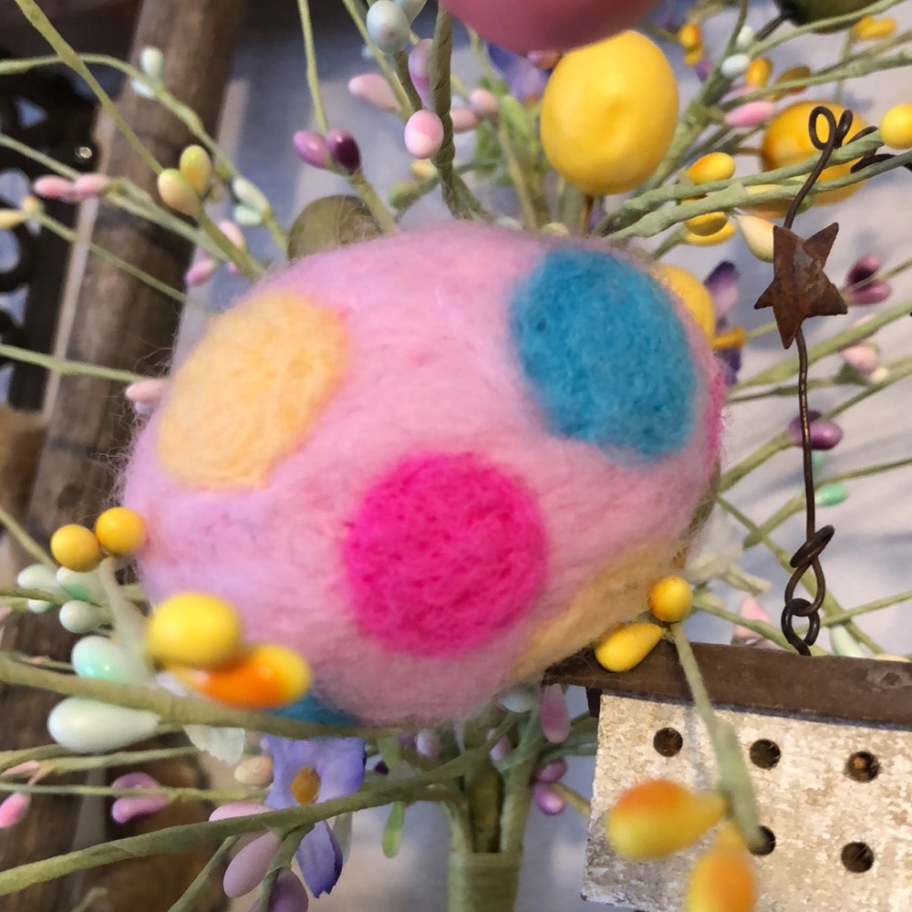 Handmade needle felted Easter Egg polka dot ornament collectable decoration pink